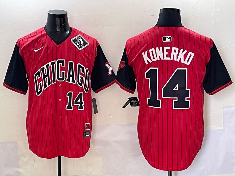 Men Chicago White Sox #14 Konerko Red Stripe Joint Name Nike 2025 MLB Jersey style 9
